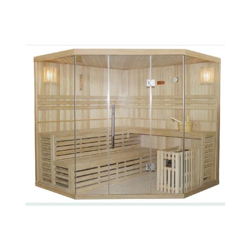 Sauna Traditionnel Finlandais d'angle 4/5 places vitré Gamme prestige IMATRA - L220*P220*H210 cm