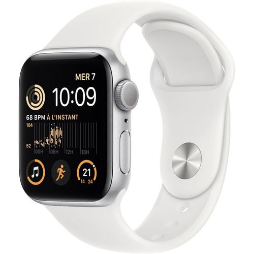 Apple Watch Se (2e Génération) Gps - Boîtier Aluminium Argenté 40mm  - Bracelet Sport Blanc