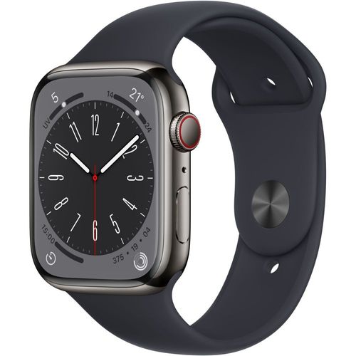 Apple Watch Series 8 (Gps + Cellular) - Boîtier 45 Mm Acier Inoxydable Graphite Avec Bracelet Sport Minuit