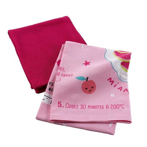 Lot De 2 Torchons Enfant "Mini Fée Ii" 50x70cm Rose