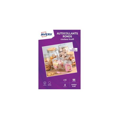 Papier créatif AVERY 96 autocollants ronds kraft 4cm