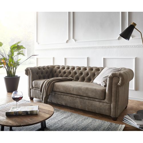 Canapé Chesterfield 3 Places Vintage Taupe Matelassé