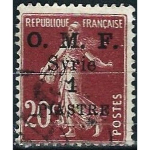 Syrie, Occupation Francaise 1920 / 22, Beau Timbre Yvert 60, Semeuse 20c. Lilas Brun Surchargee "O.M.F. Syrie 1 Piastre", Oblitere, Tbe.