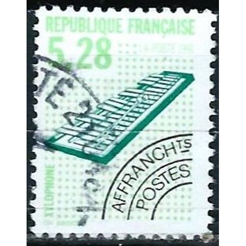 France 1992, Beau Timbre Preoblitere Yvert 221, 4eme Serie Instruments De Musique, Le Xylophone, 5.28f Vert Clair, Oblitere, Tbe.