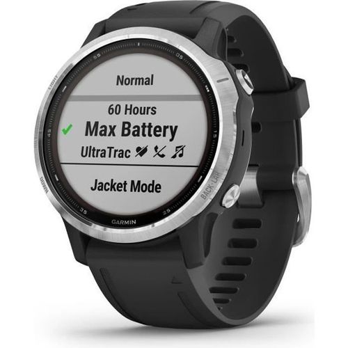 Garmin Fenix 6s Solar Montre Connectée, Silver Avec Bracelet Noir