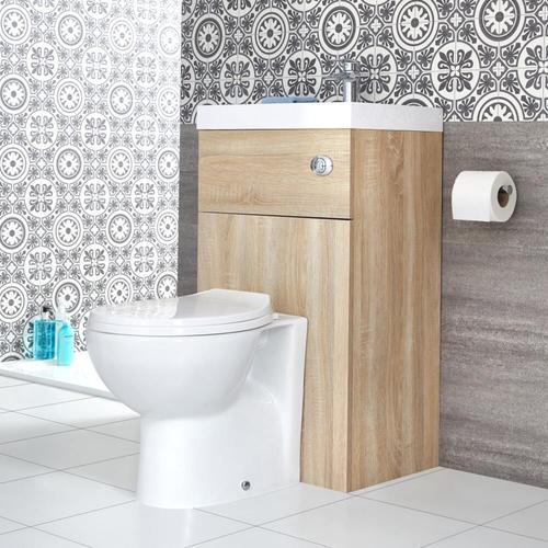 Meuble Wc Avec Cuvette Minimaliste Et Lave-Main ? Effet Chêne ? 50 Cm X 89 Cm ? Cluo