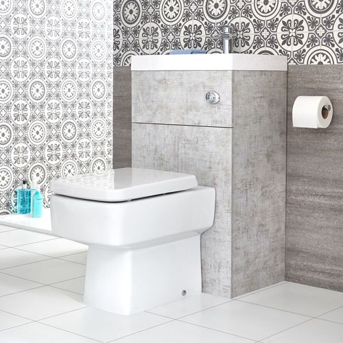 Meuble Wc Avec Cuvette Cubique Et Lave-Main ? Gris Béton ? 50 Cm X 89 Cm ? Cluo