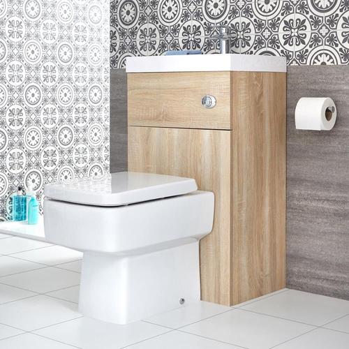 Meuble Wc Avec Cuvette Cubique Et Lave-Main ? Effet Chêne ? 50 Cm X 89 Cm ? Cluo