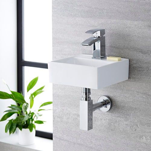 Lave-Main Suspendu Moderne ? Carré ? Blanc ? 28 Cm X 28 Cm (1 Trou) - Halwell