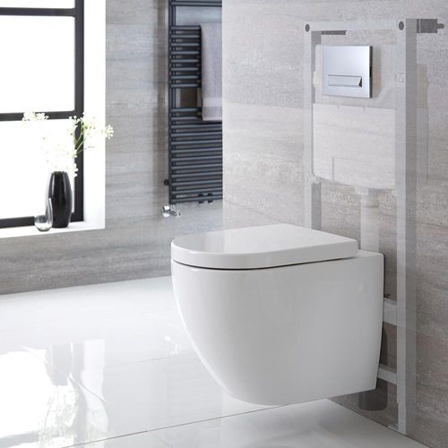 Pack Wc Suspendu Moderne ? Sans Bride ? Bati-Support Haut ? Blanc ? Choix De Plaque De Déclenchement - Ashbury
