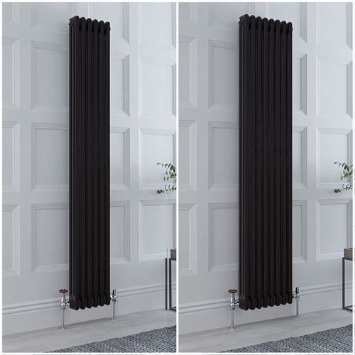 Radiateur style fonte rétro vertical - 180 cm ? Noir - Triple rang ? Choix de tailles et de pieds - Windsor