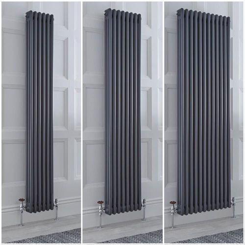 Radiateur style fonte rétro vertical ? 180 cm - Anthracite - Triple rang ? Choix de tailles et de pieds - Windsor