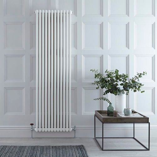 Radiateur style fonte vertical rétro ? Blanc ? 180 cm x 56 cm ? Triple rangs - Windsor