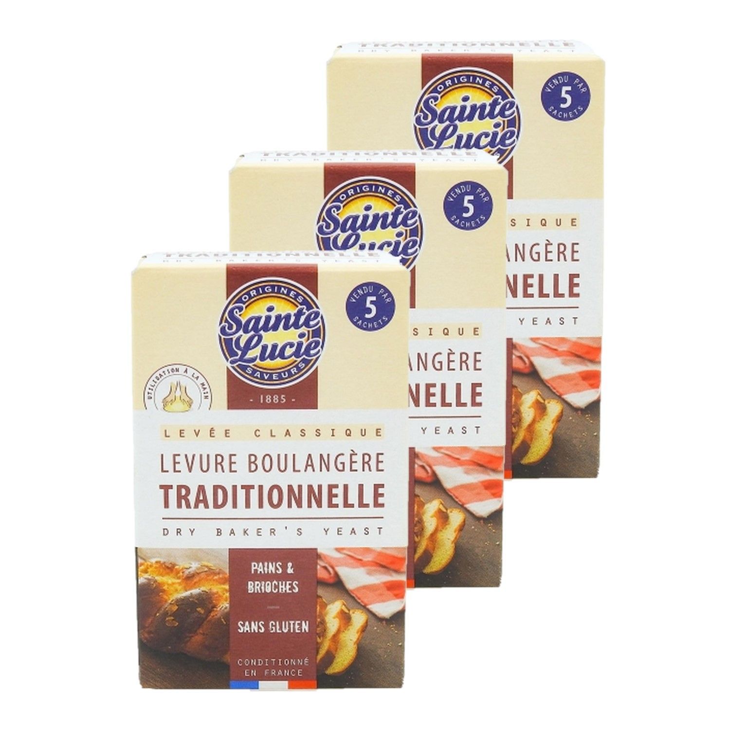 Lot 3x Levure Boulangère Traditionnelle - 5 Sachets - Boîte 40g