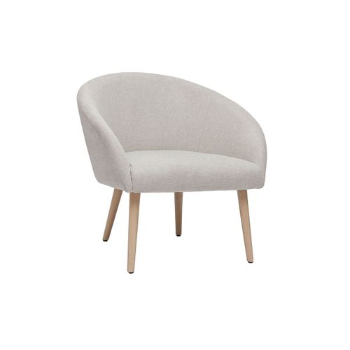 Fauteuil En Tissu Effet Velours Texturé Beige Et Pieds Bois Clair Olivia
