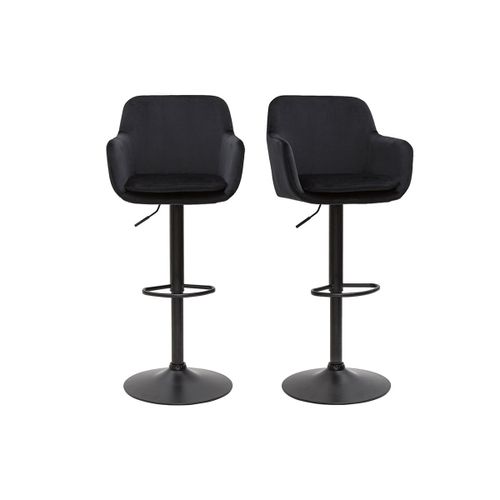 Tabourets De Bar Réglables En Velours Noir Et Métal (Lot De 2) Amika