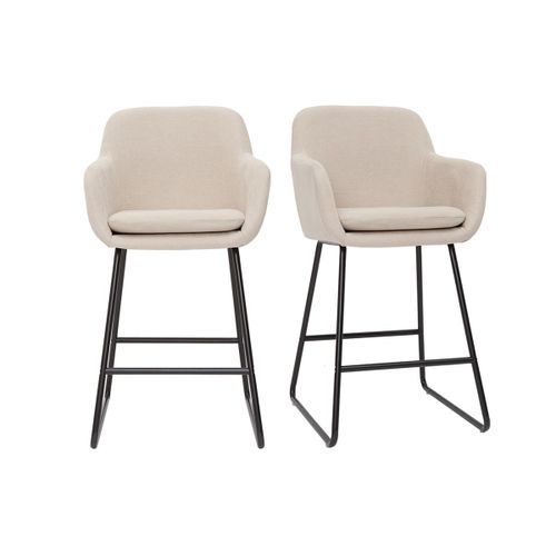 Tabourets De Bar En Tissu Effet Velours Beige H65 Cm (Lot De 2) Amika