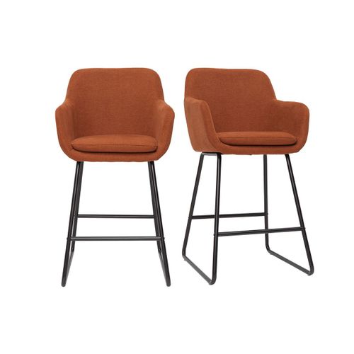 Tabourets De Bar En Tissu Effet Velours Terre Brûlée H65 Cm (Lot De 2) Amika
