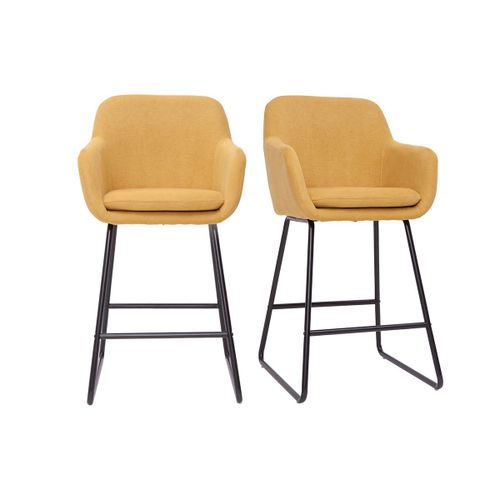 Tabourets De Bar En Tissu Effet Velours Jaune Moutarde H65 Cm (Lot De 2) Amika