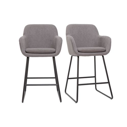Tabourets De Bar En Tissu Effet Velours Gris H75 Cm (Lot De 2) Amika