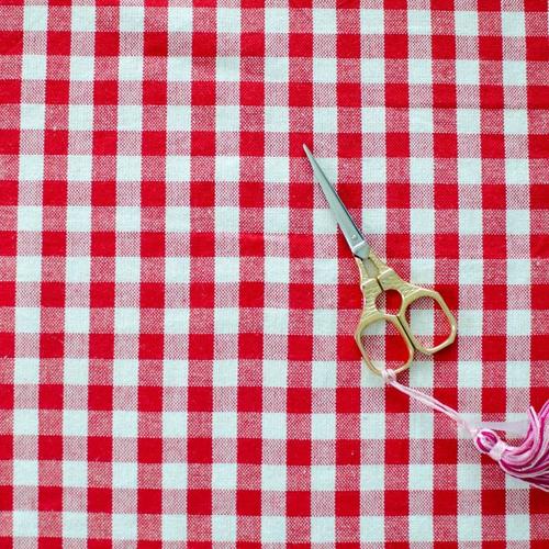 Toile De Coton Tissé Teint Vichy Rouge Et Blanc À Carreau De 1 Cm [Au Demi-Mètre]