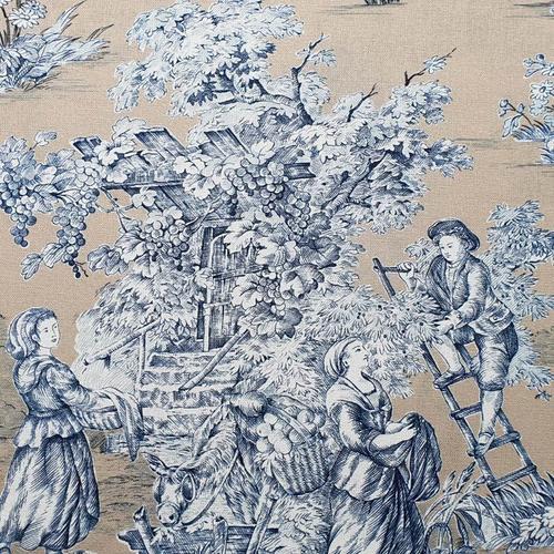 Toile De Jouy Coton Pastorale Beige Et Bleu [Au Demi-Mètre]