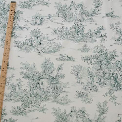 Toile De Jouy Coton Pastorale Impression Verte [Au Demi-Mètre]