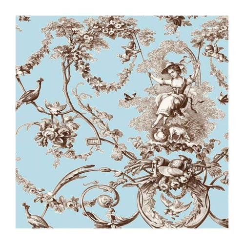 Toile De Jouy Coton Ludivine Fond Bleu [Au Demi-Mètre]