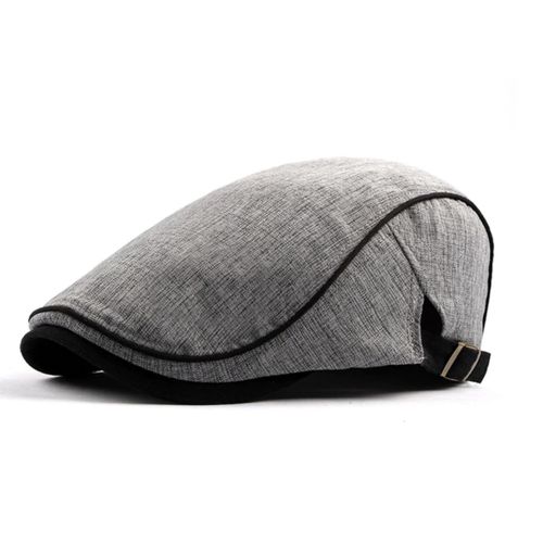 Béret Casquette Homme, Chapeau Plat Visière , Ajustable , Vintage , Été Printemps Automne / Gris Liseret Noir