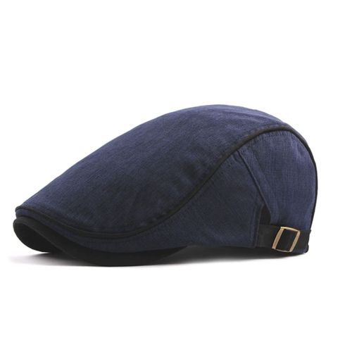 Béret Casquette Homme, Chapeau Plat Visière , Ajustable , Vintage , Été Printemps Automne / Bleu Marine Liseret Noir