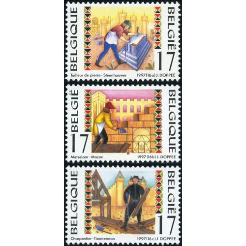 Belgique 1997, Tres Beaux Timbres Neufs** Luxe Yvert 2722 2723 2724, Metiers Artisanaux, Tailleur De Pierre, Macon, Charpentier.