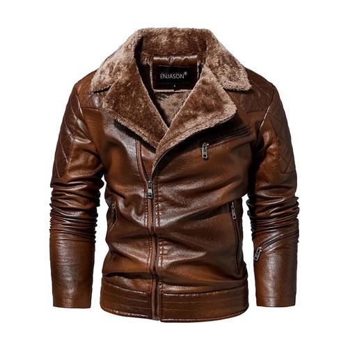 Blouson Hiver En Simili Cuir Homme Doublé Polaire Casual Veste Chaude Epaisse Couleur Unie