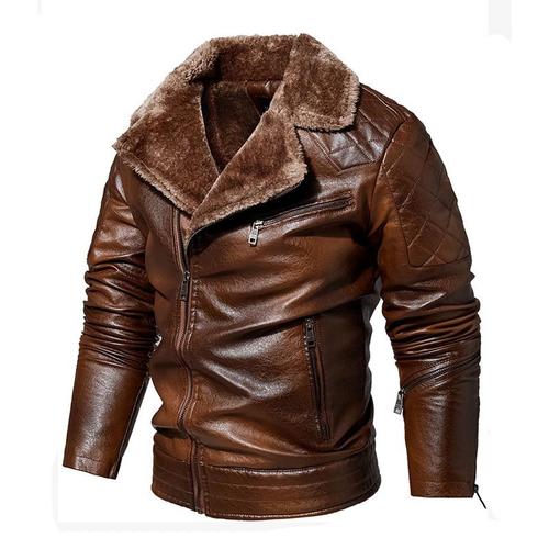 Blouson en Cuir Homme Automne Hiver Chaud Plus Velours Mode Casual Couleur  unie Col montant Veste en Cuir PU Marque Veste Homme