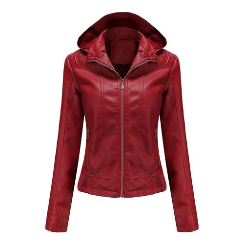 Blouson Femme Simili Cuir À Capuche Doublee Polaire Veste Chaude Zippee Slim Fit Col Montant Couleur Unie