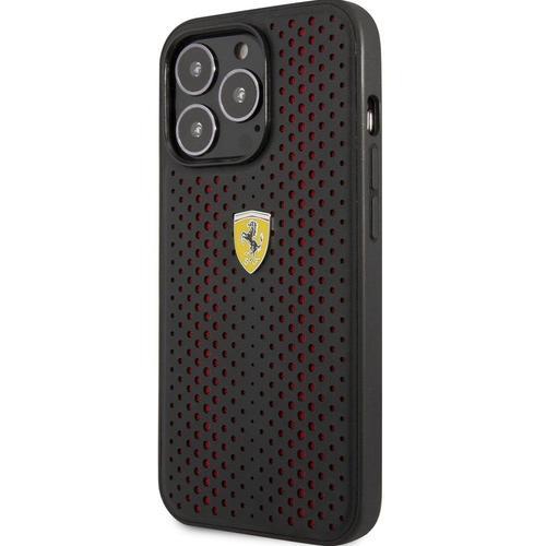 Coque Ferrari Cuir Perforé Noir Et Rouge Iphone 14 Pro-Max