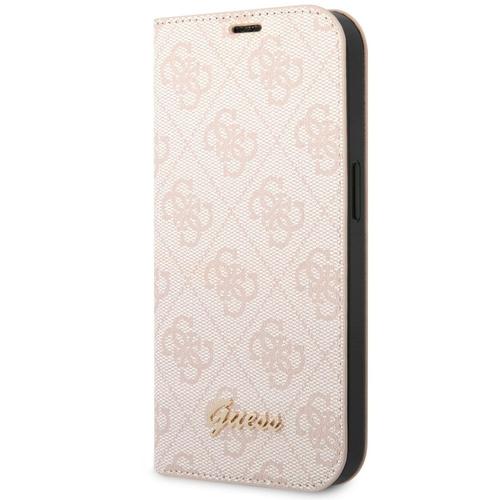 Etui Luxe Guess Logo 4g À Rabat Latéral Guess Rose Iphone 14 Pro