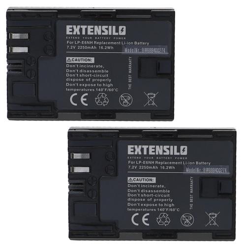 EXTENSILO 2x Batteries compatible avec Canon EOS 6D Mark II, 70D, 5DS R, 6D, 7D, 60Da, 60D appareil photo, reflex numérique (2250mAh, 7,2V, Li-ion)
