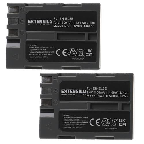 EXTENSILO 2x Batteries compatible avec Nikon D50, D100, D100 SLR, D200, D300, D300s, D70, D700 appareil photo, reflex numérique (1900mAh, 7,4V, Li-ion, noir)