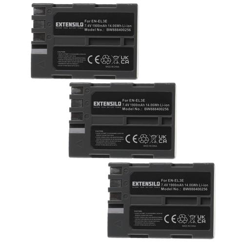 EXTENSILO 3x Batteries compatible avec Nikon D50, D100, D100 SLR, D200, D300, D300s, D70, D700 appareil photo, reflex numérique (1900mAh, 7,4V, Li-ion, noir)