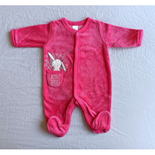 Grenouillere Rose Lapin Et Fleurs. Babygros. Pyjama. C&a. Taille 1 Mois. 56 Cm