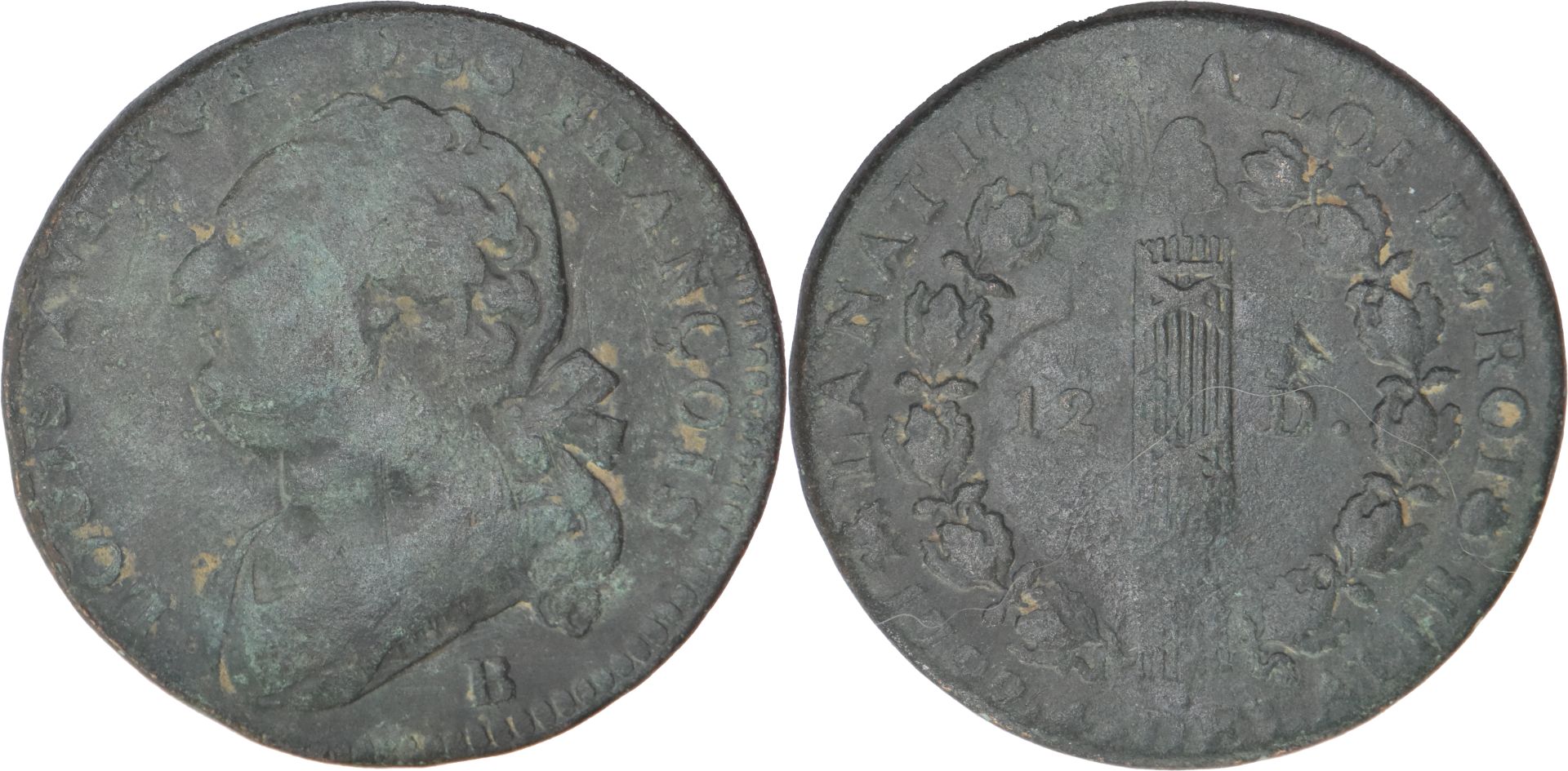 France - 1792 - 12 Deniers "Au Faisceau" Type Francois - Rouen (B) - Louis Xvi - 09-095|Fm02a7