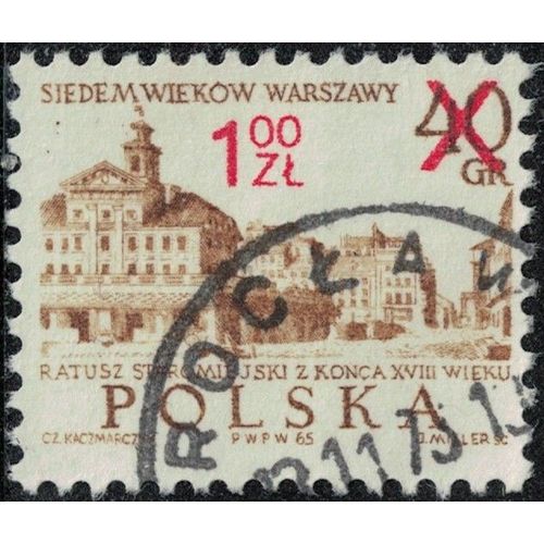 Pologne 1972 Oblitéré Used Old Town Hall Ancien Hôtel De Ville Varsovie Surchargé 1 Zloty Su