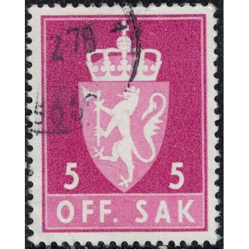 Norvège 1969 Oblitéré Used Off. Sak 5 Ore Rouge Lilas Armoiries Y&t No S67 Su