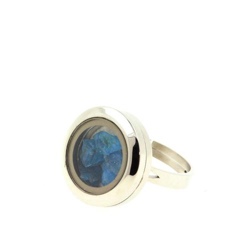 Bague Apatite Bleu Neon Brut. Taille Ajustable.