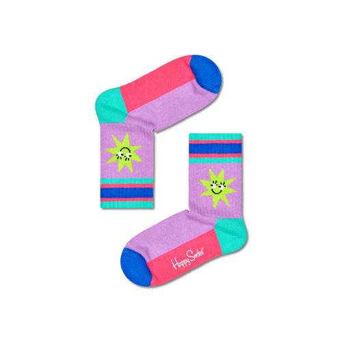 Light Purple Kids Happy Star Rib Crew Sock | Happy Socks