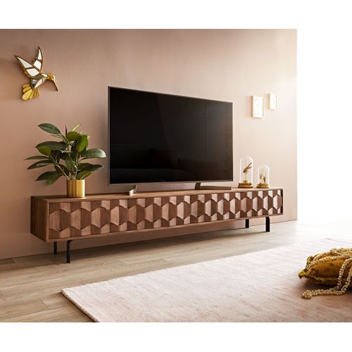 Table Tv Fevo Acacia Marron 220 Cm 4 Portes Buffet Bas Flottant