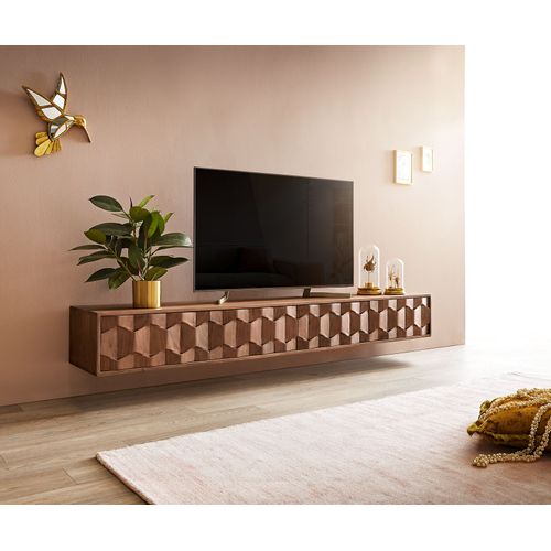 Table Tv Fevo Acacia Marron 200 Cm 4 Portes Buffet Bas Flottant