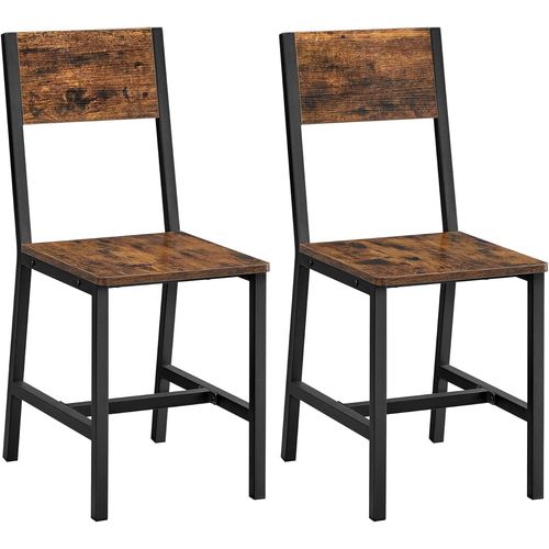 Chaise Salle À Manger Lot De 2, Cadre En Acier, Style Industriel, Pour Salle À Manger, Salon, Cuisine, Marron Rustique Et Noir D'encre Ldc092b01v1