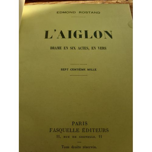 L'aiglon Edmond Rostand Drame En Six Actes En Vers