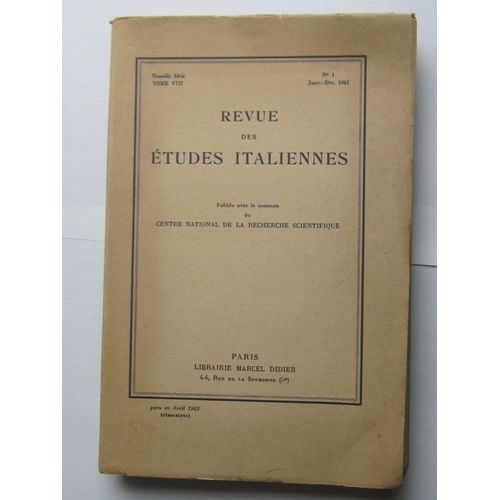 Revue Des Études Italiennes Tome Viii N°1 Janvier-Décembre 1961